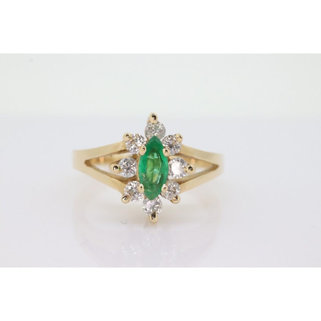 14k Marquise Emerald and Diamond Halo yellow gold ring. 0.36ctw in diamonds 3