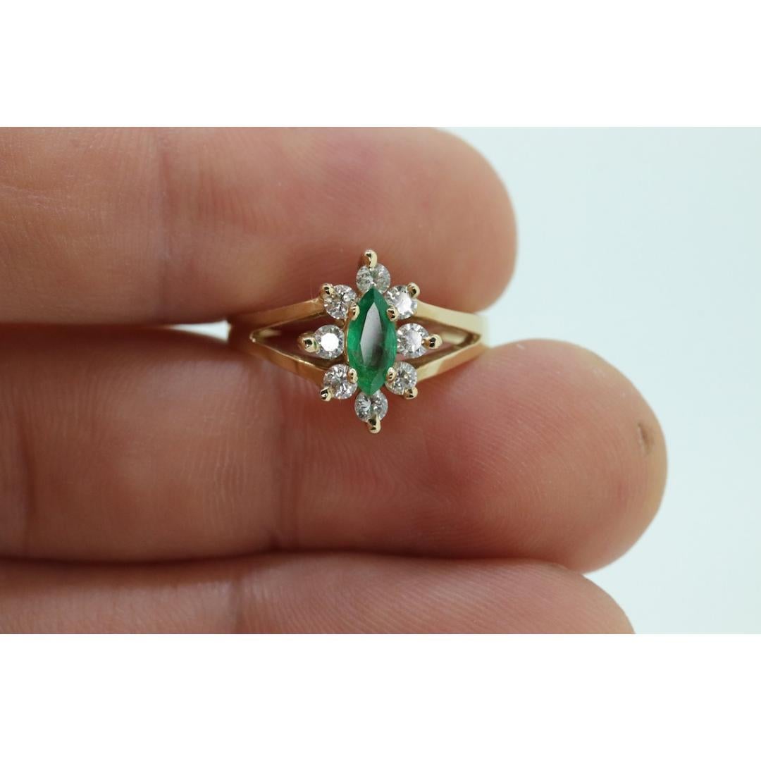 14k Marquise Emerald and Diamond Halo yellow gold ring. 0.36ctw in diamonds 4