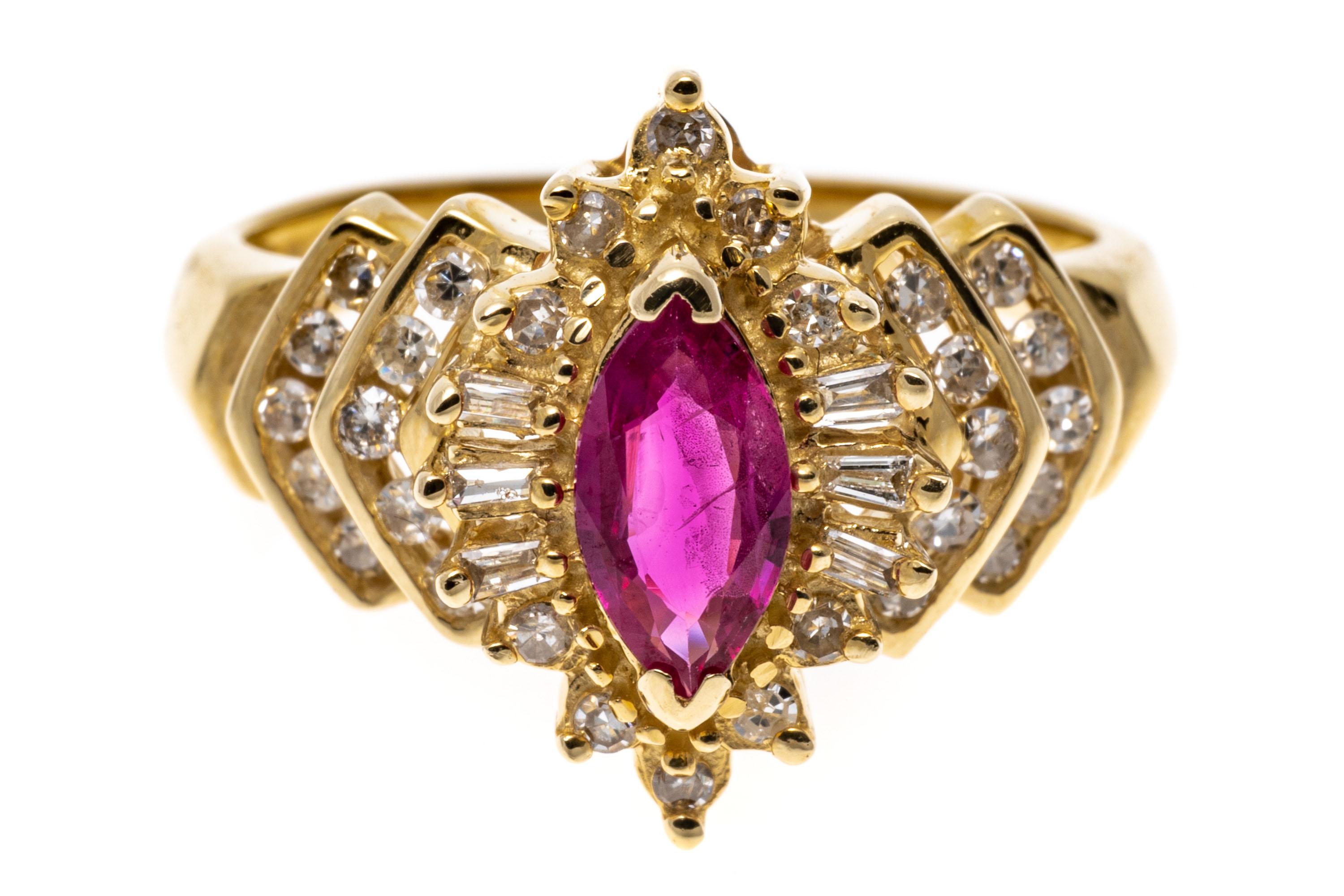 14k Marquise Ruby Ballerina Ring with Diamond Chevron Sides For Sale 4