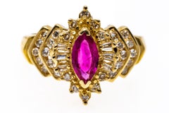 14k Marquise Ruby Ballerina Ring with Diamond Chevron Sides