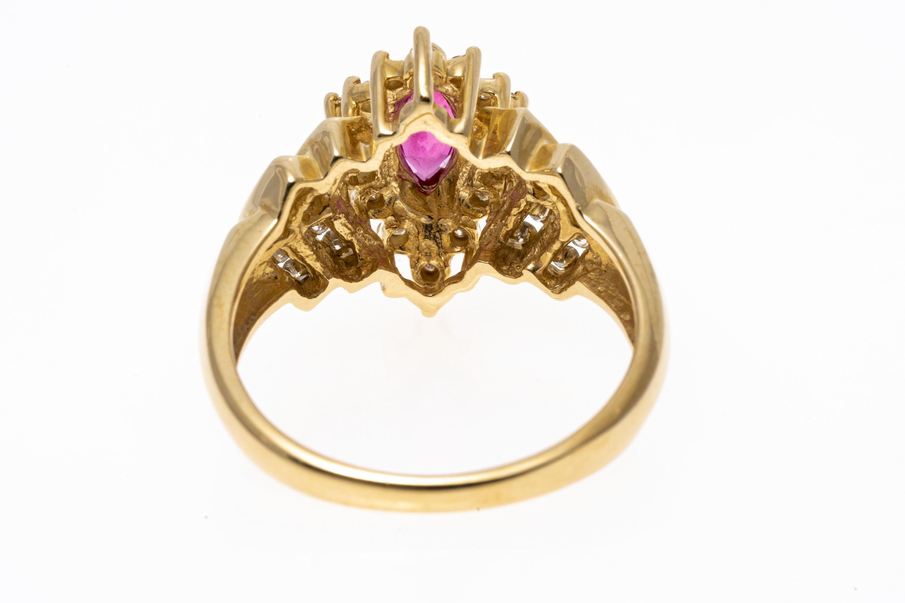 14k Marquise Ruby Ballerina Ring with Diamond Chevron Sides For Sale 1