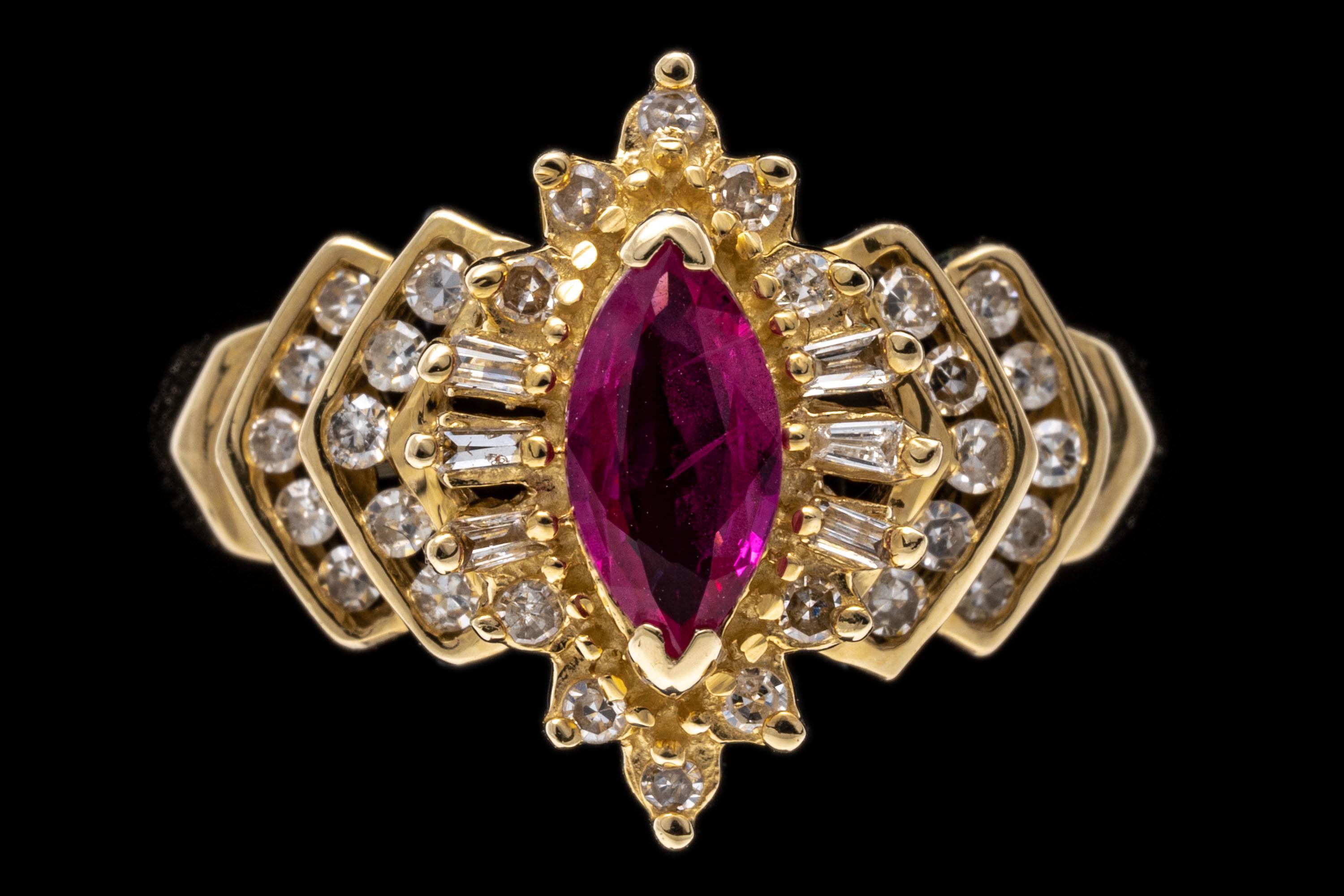 14k Marquise Ruby Ballerina Ring with Diamond Chevron Sides For Sale 2
