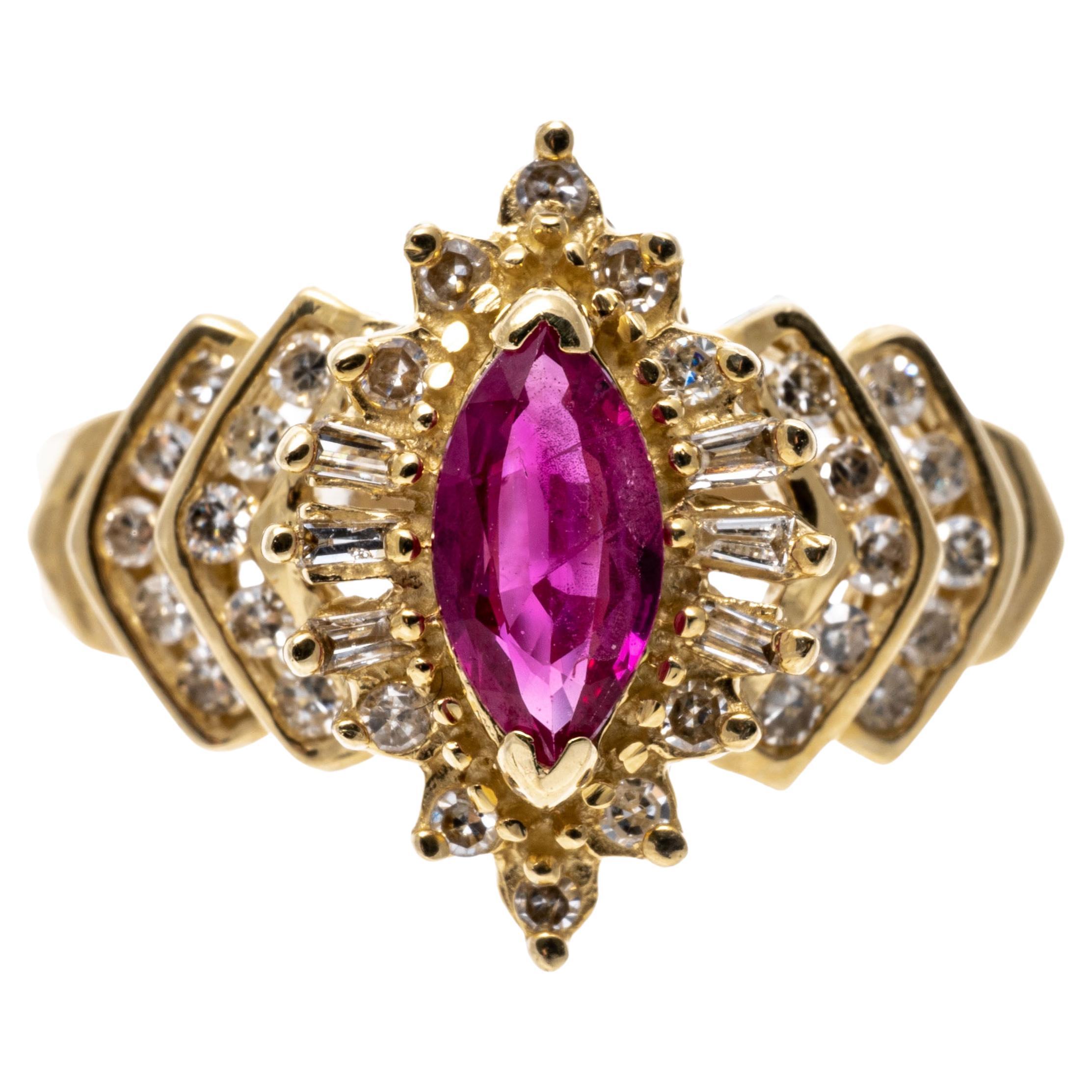 14k Marquise Ruby Ballerina Ring with Diamond Chevron Sides