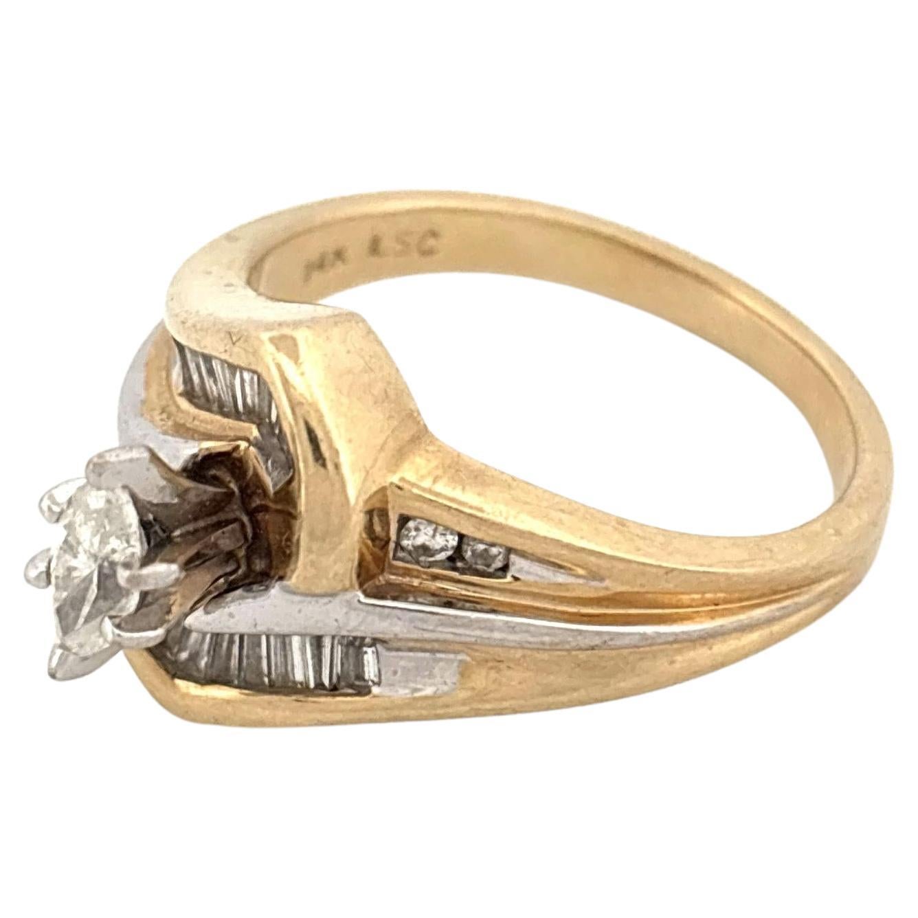14K Two-Tone Gold Marquise Diamond Ring, Late 20th Century, Unisex For Sale