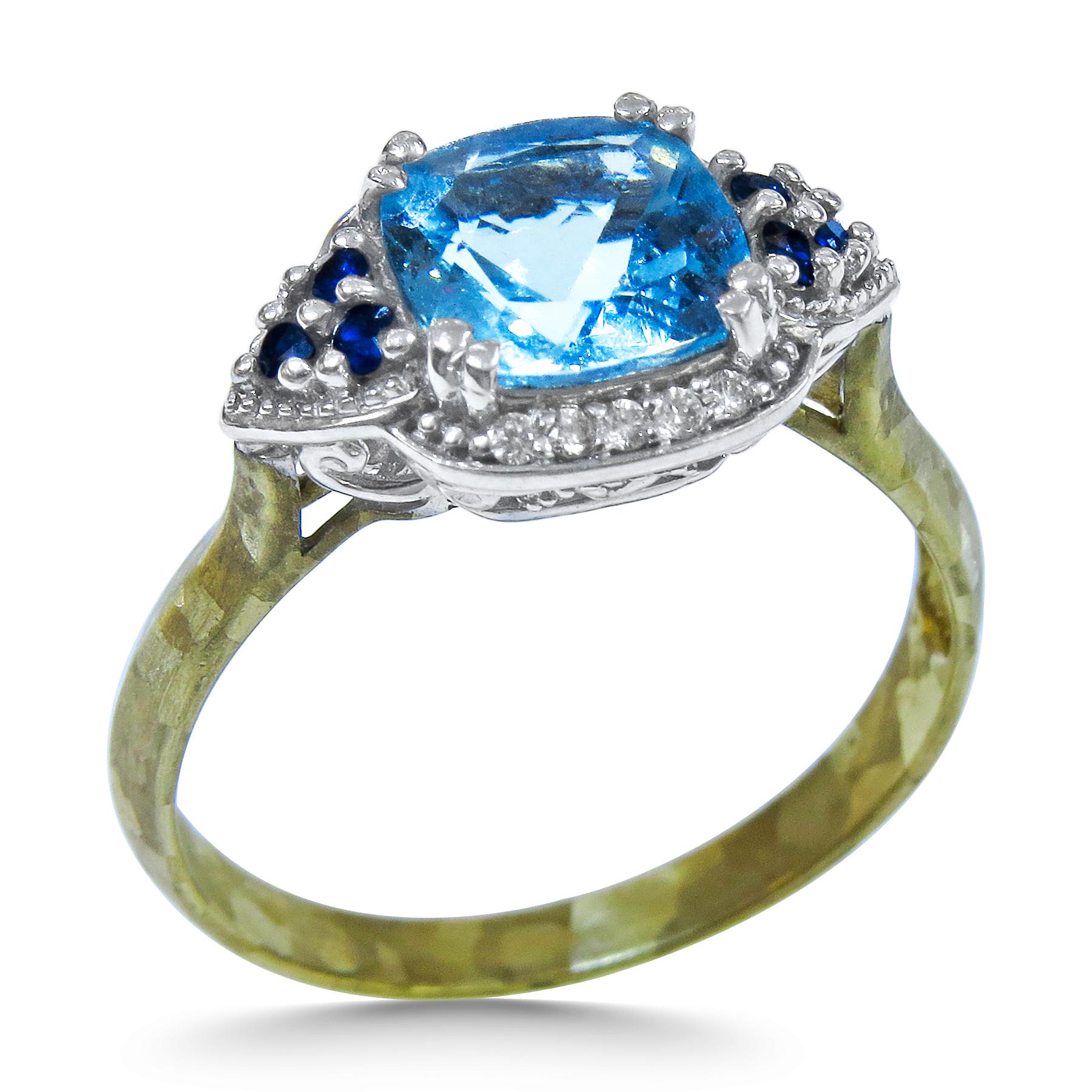 Art Deco 14k Men Stone Blue Topaz & Diamond Ladies Ring.  For Sale