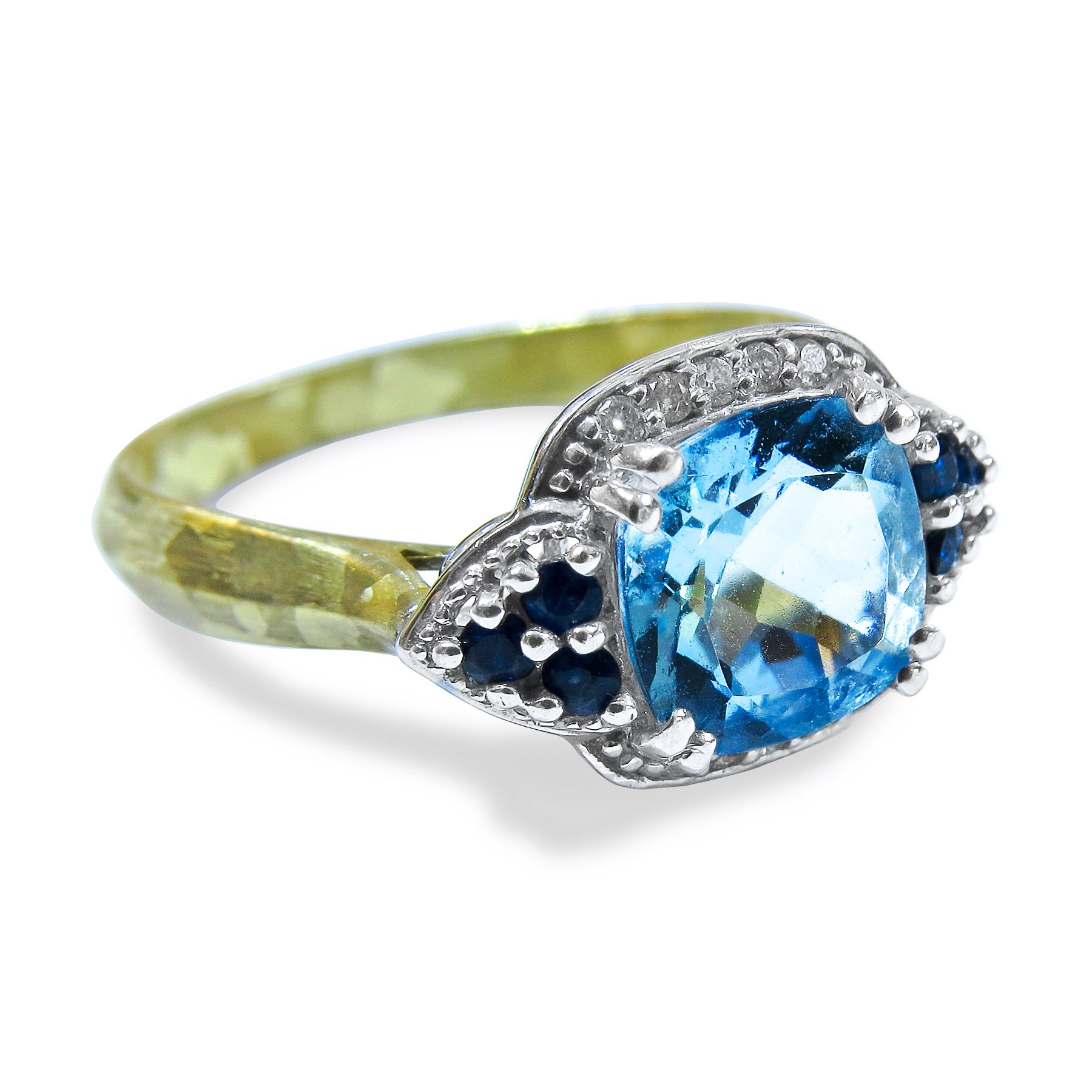 Women's 14k Men Stone Blue Topaz & Diamond Ladies Ring.  For Sale