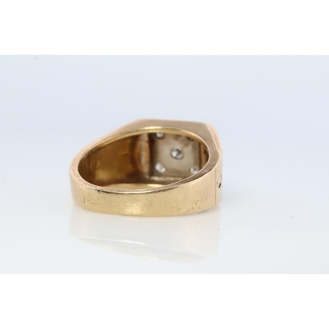 14k Mens DIAMOND ring. 14k White Gold Heavy 5 diamond square signet ring. For Sale 1