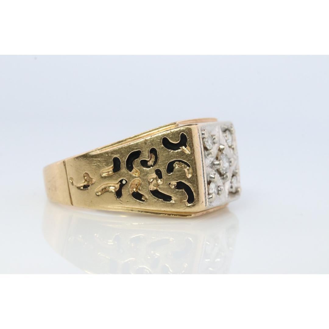 14k Mens DIAMOND ring. 14k White Gold Heavy 5 diamond square signet ring. For Sale 2