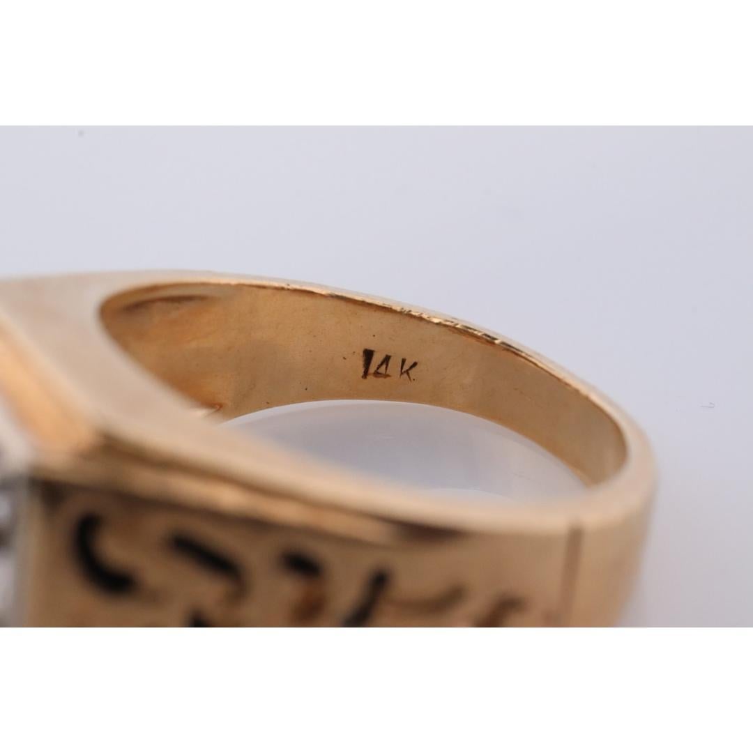 14k Mens DIAMOND ring. 14k White Gold Heavy 5 diamond square signet ring. For Sale 5