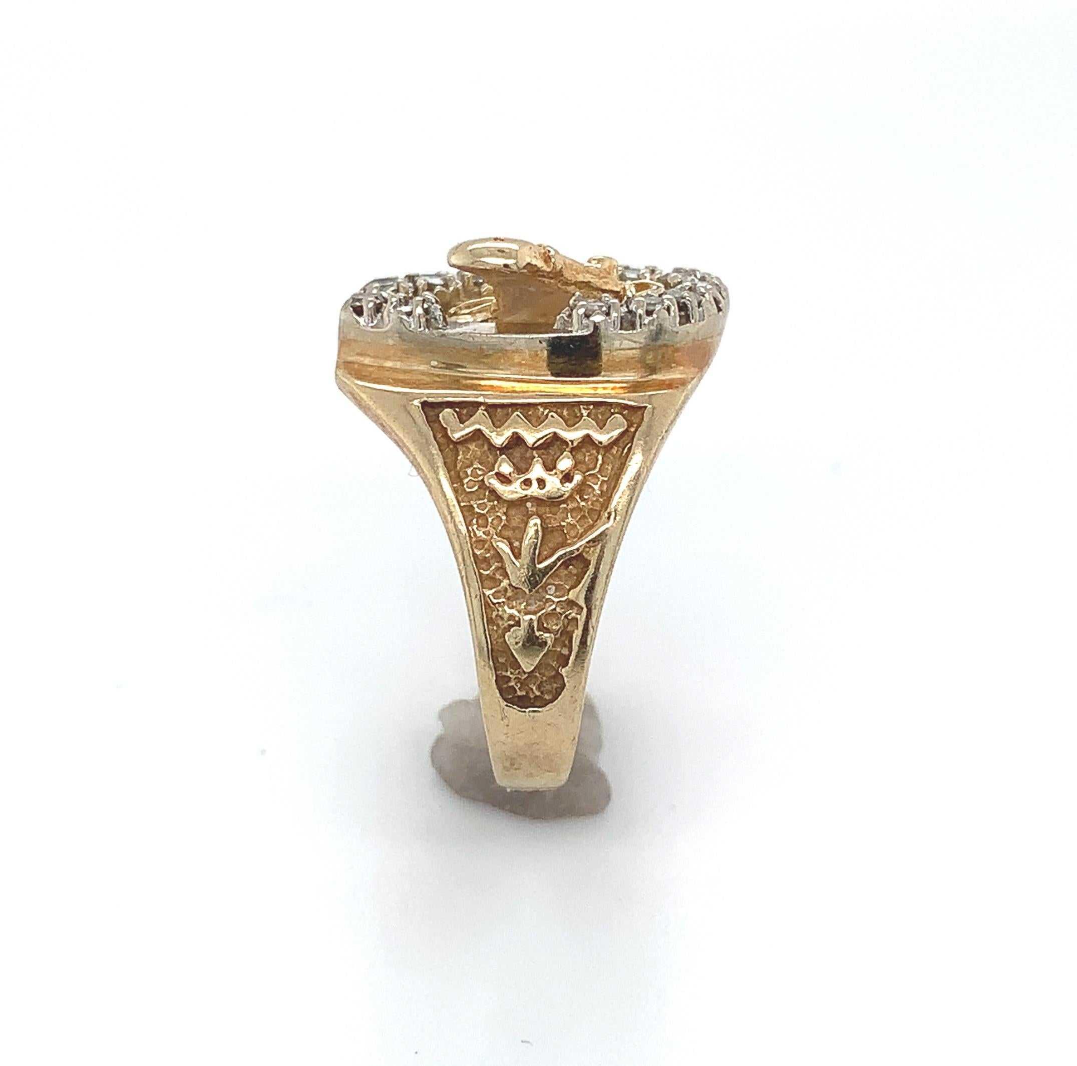 14K Herren Diamantring Pferd und Hufeisen mit Diamanten (Moderne)