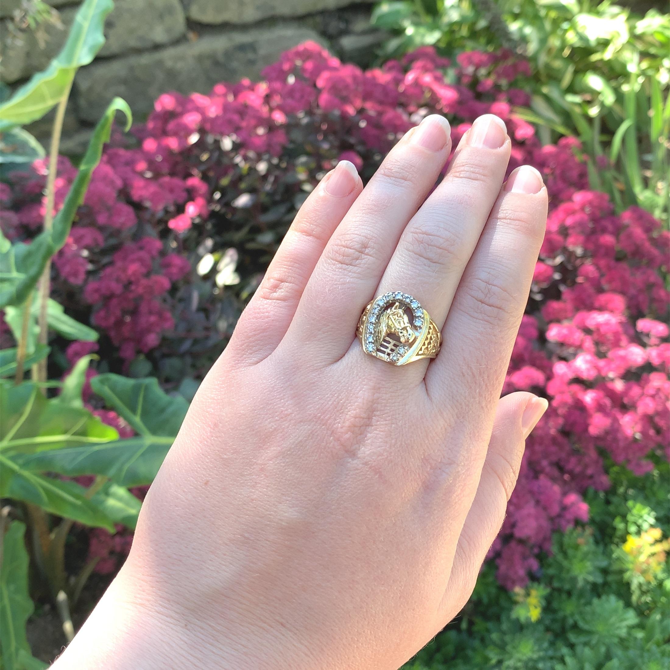 14K Herren Diamantring Pferd und Hufeisen mit Diamanten 1