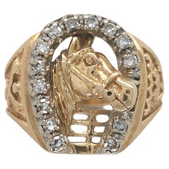 14K Men's Diamond Ring Horse and Horseshoe