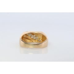 14k Mens Diamond Signet Ring. 14k Diagonal Diamond bar channel ring. Flat Top