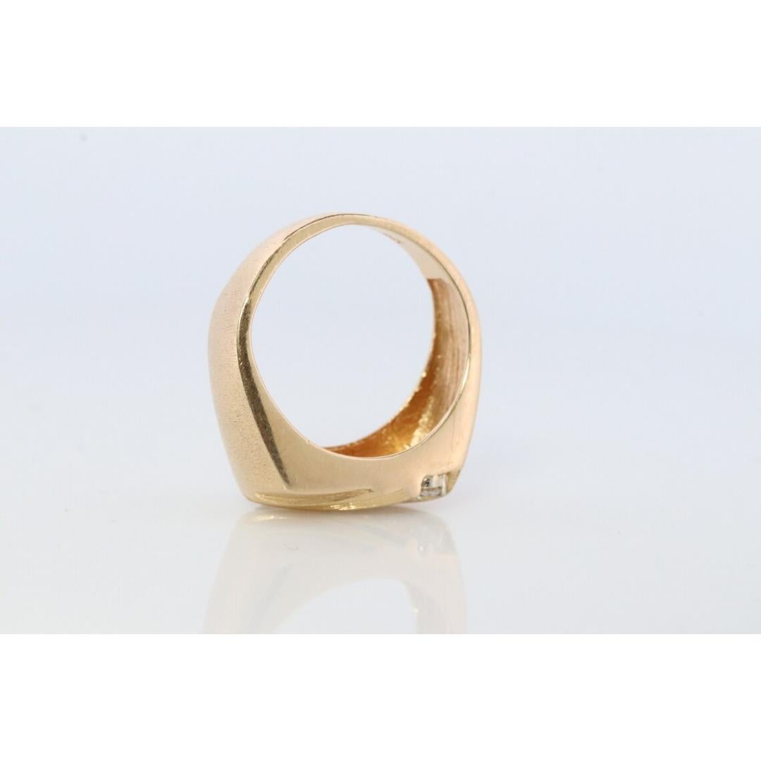 14k Mens Diamond Signet Ring. 14k Diagonal Diamond bar channel ring. Flat Top For Sale 1