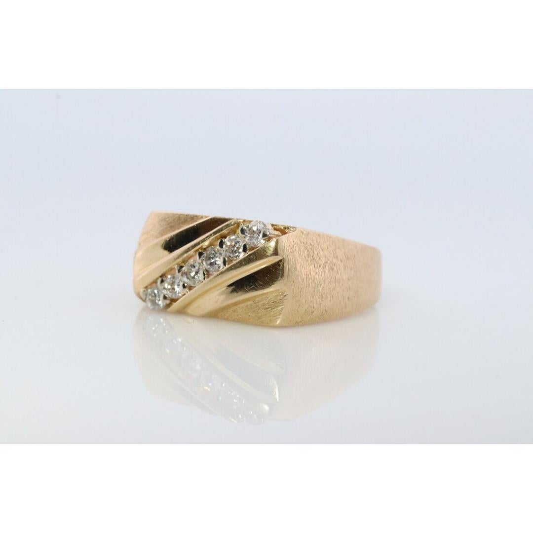 14k Mens Diamond Signet Ring. 14k Diagonal Diamond bar channel ring. Flat Top For Sale 2