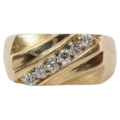 14k Mens Diamond Signet Ring. 14k Diagonal Diamond bar channel ring. Flat Top