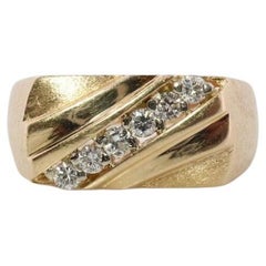 14k Mens Diamond Signet Ring. 14k Diagonal Diamond bar channel ring. Flat Top