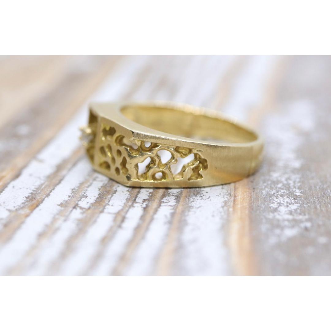 Anillo solitario de diamantes para hombre de 14k. Diamante pesado engastado en pepita de oro en Bueno Estado en Port Charlotte, FL
