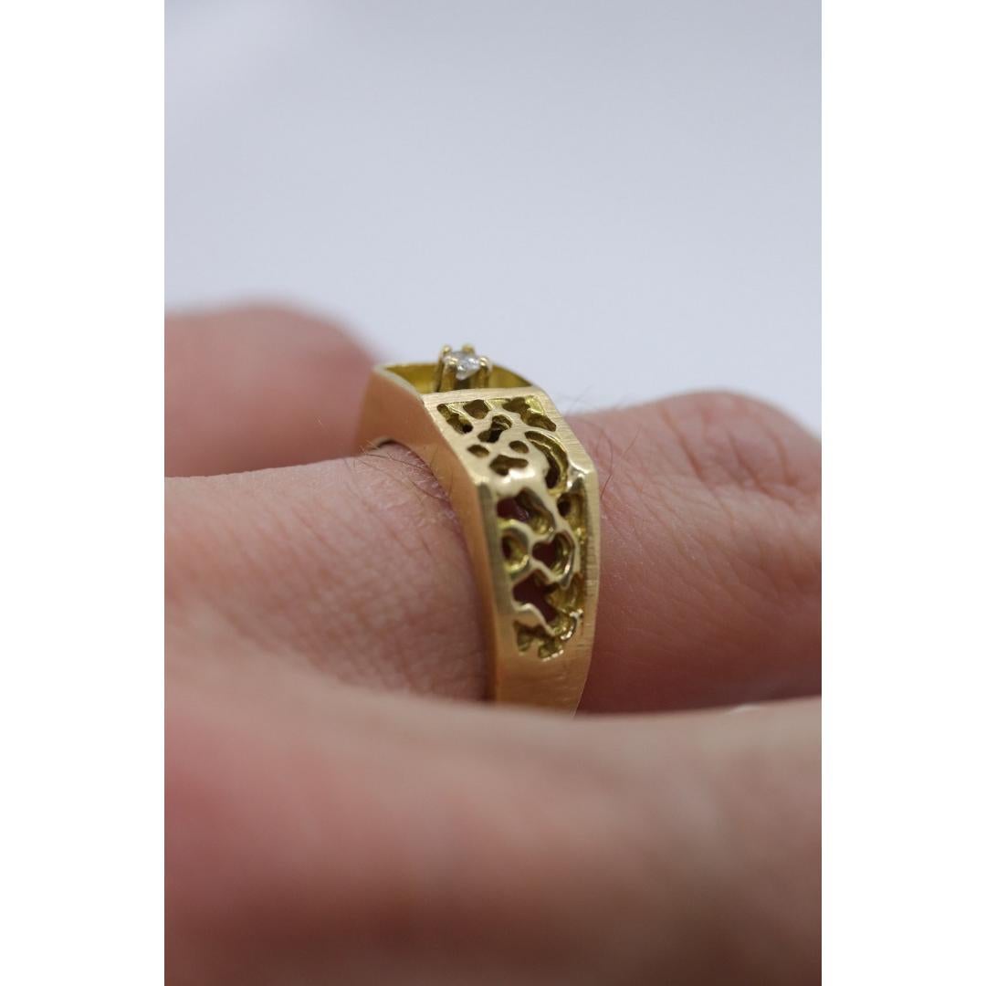 Anillo solitario de diamantes para hombre de 14k. Diamante pesado engastado en pepita de oro 5