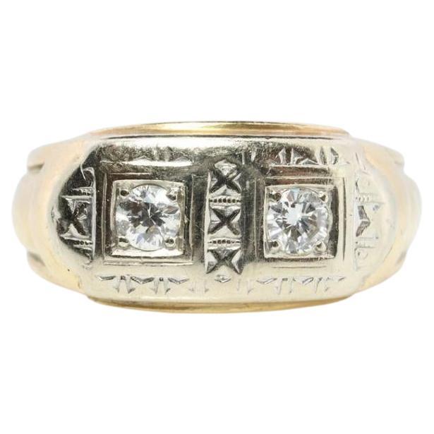 14k Mens Twin XXX DIAMOND ring. 14k White Gold Heavy Signet Twin Double diamond