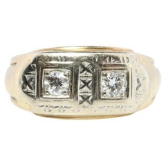 14k Herren Twin XXX DIAMOND Ring. 14k Weißgold Schweres Siegel mit zwei Doppeldiamanten