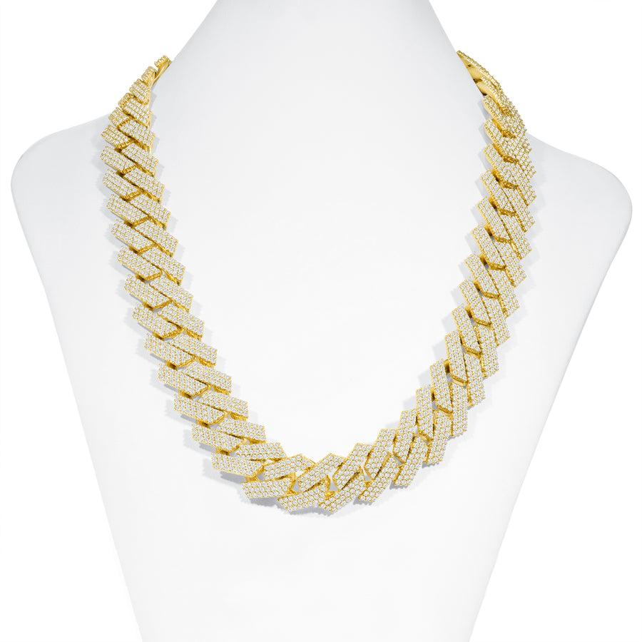 14k Miami Cuban Natural Diamond Necklace, Yellow Gold In New Condition For Sale In Los Angeles, CA