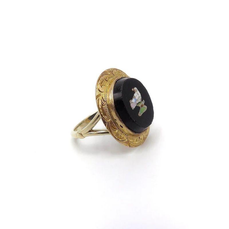 Victorian 14K Micro Mosaic Bird Ring For Sale