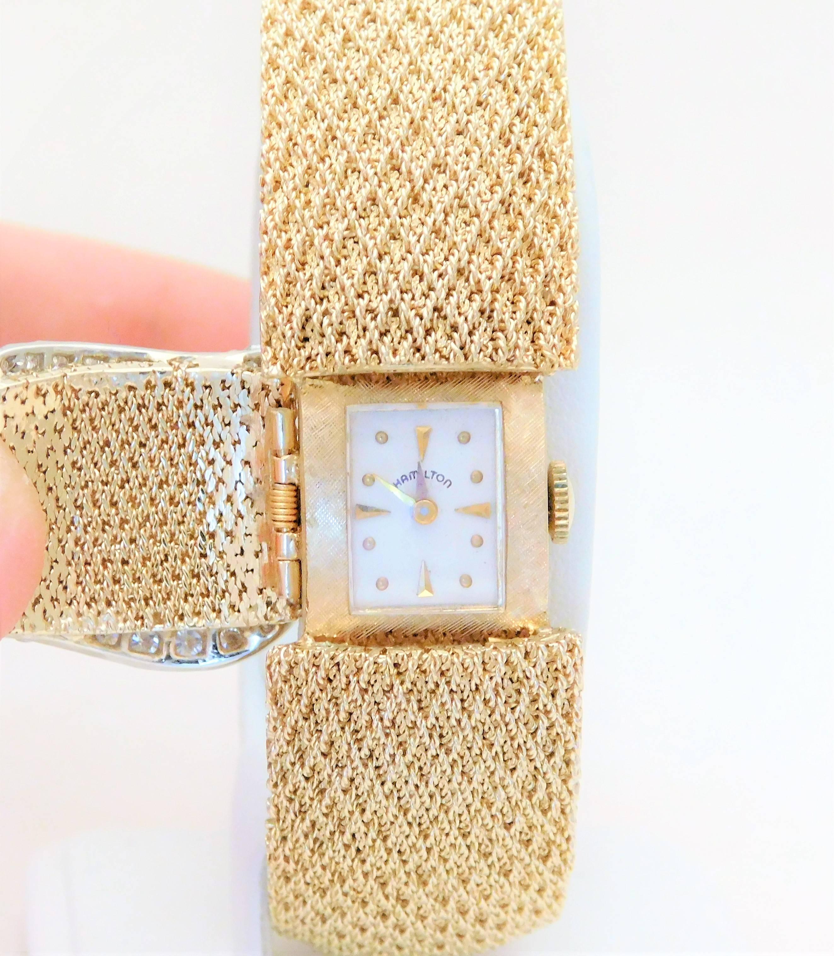 Hamilton Ladies Yellow Gold Diamond “Peek-a-boo” Manual Wristwatch, circa 1955 For Sale 5