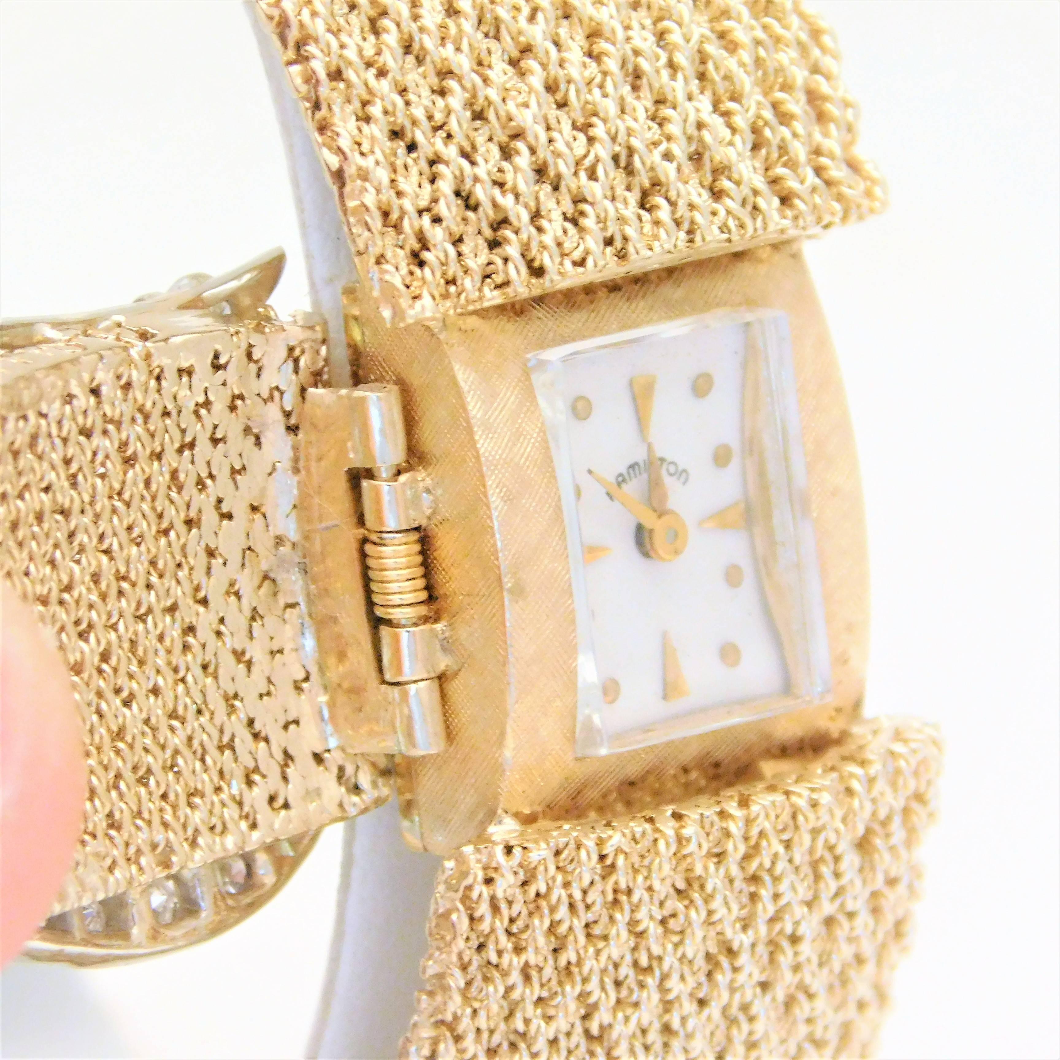 Hamilton Ladies Yellow Gold Diamond “Peek-a-boo” Manual Wristwatch, circa 1955 For Sale 7