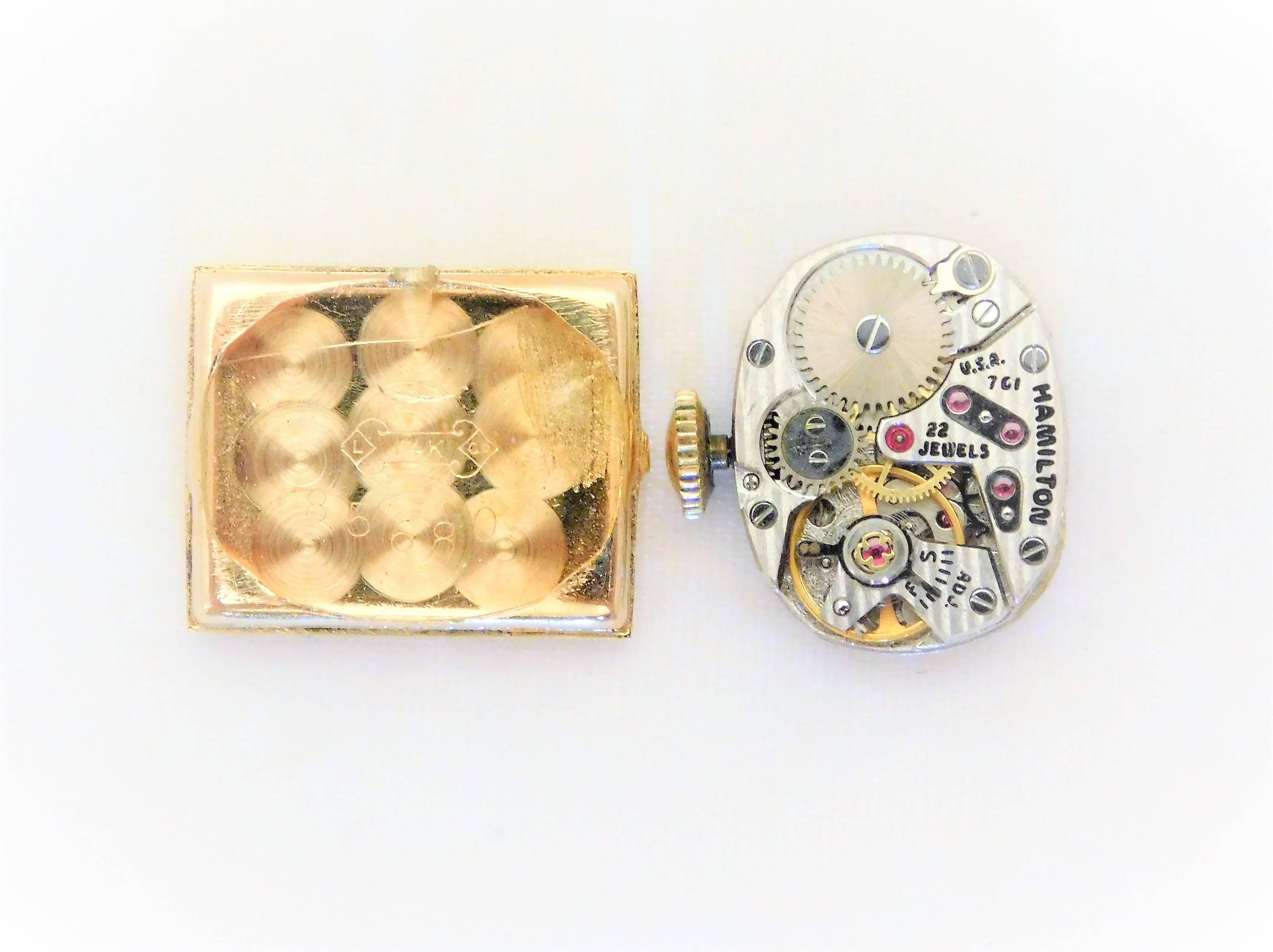 Hamilton Ladies Yellow Gold Diamond “Peek-a-boo” Manual Wristwatch, circa 1955 For Sale 9