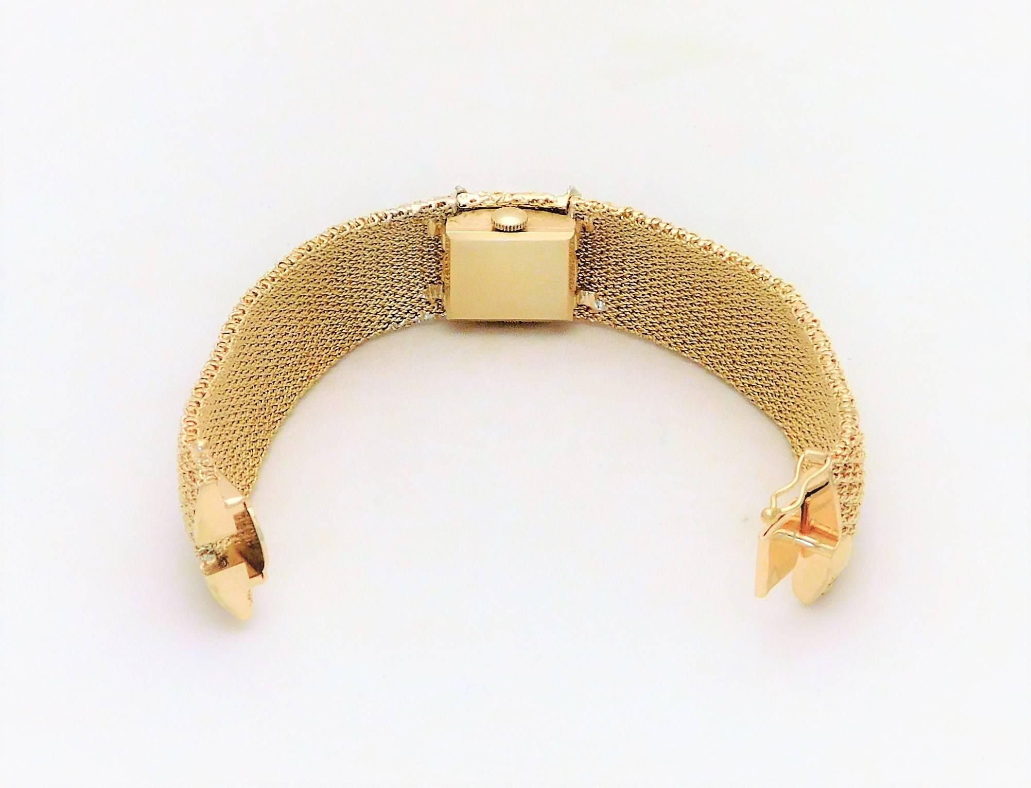 Round Cut Hamilton Ladies Yellow Gold Diamond “Peek-a-boo” Manual Wristwatch, circa 1955 For Sale
