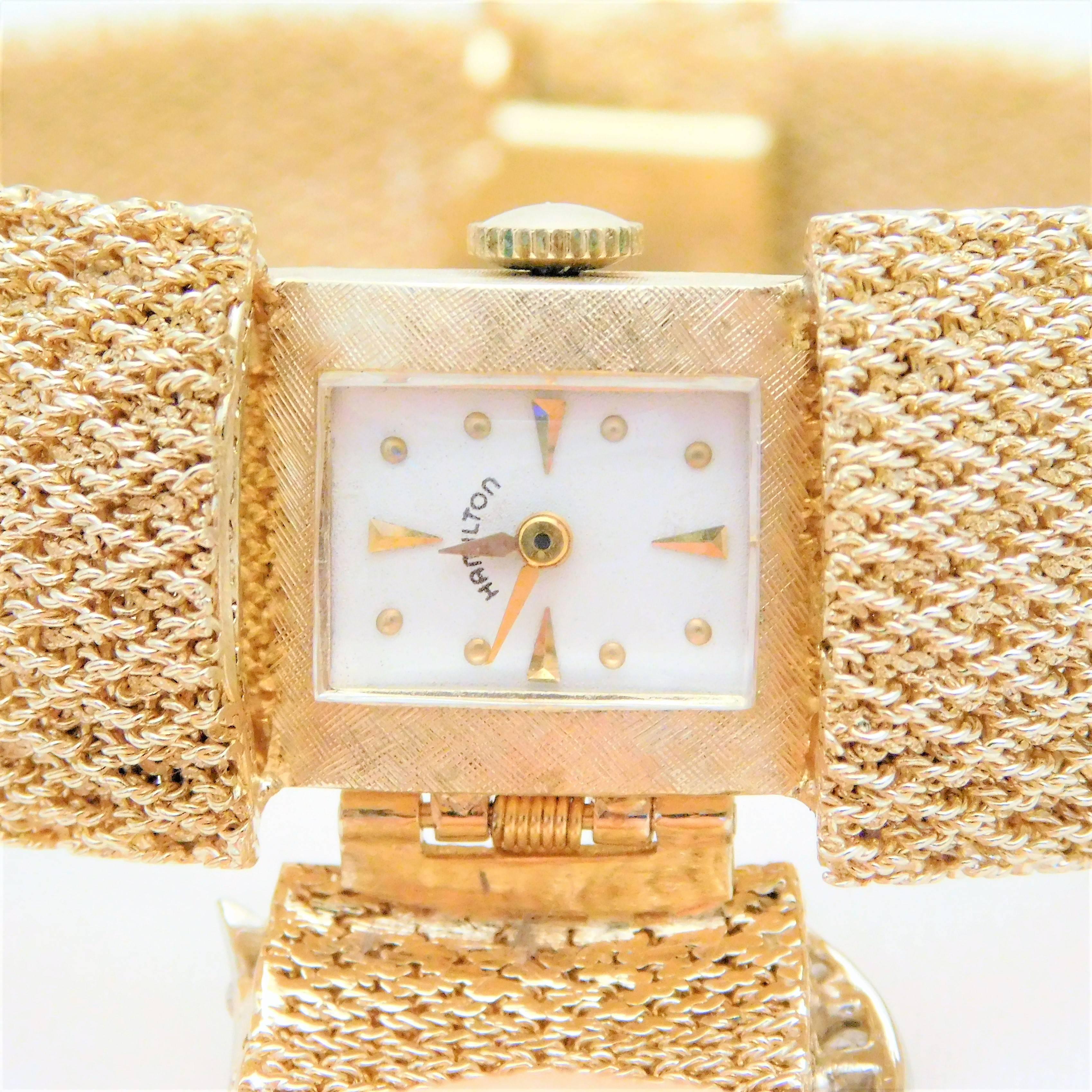 Hamilton Ladies Yellow Gold Diamond “Peek-a-boo” Manual Wristwatch, circa 1955 For Sale 2