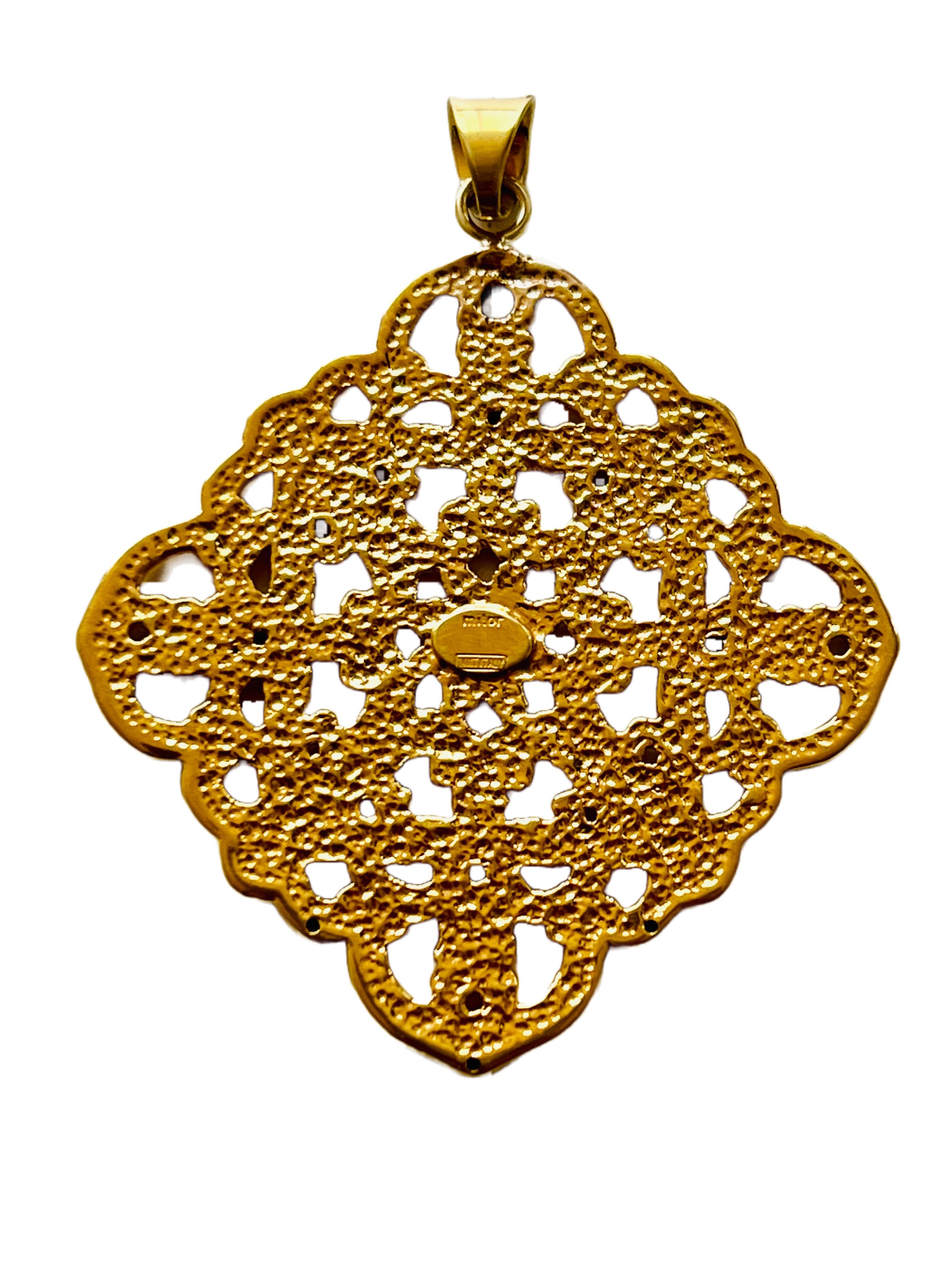 Byzantin Vintage Large 14k Milor Italy Open Filigree Cross Necklace Pendentif Statement en vente