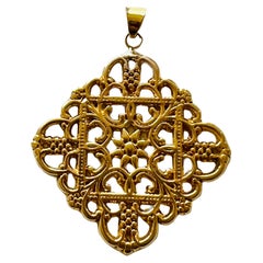 Vintage Large 14k Milor Italy Open Filigree Cross Necklace Pendant Statement