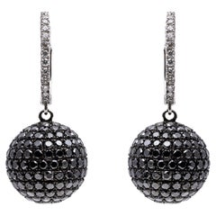 14K Mod Black and White Diamond Ball Drop Earrings, App. 5.77 TCW