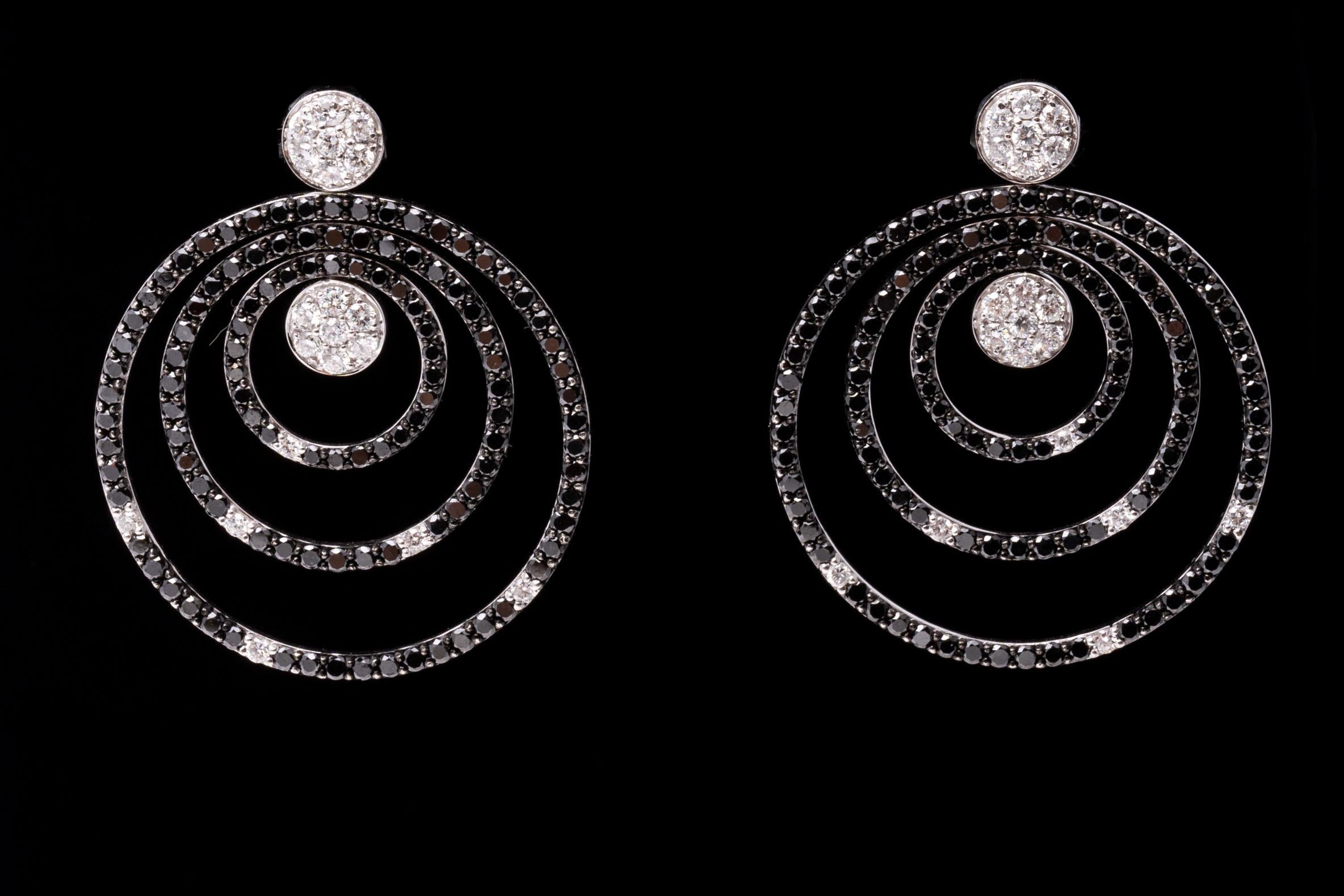 14k Mod Black And White Diamond Concentric Circle Drop Earrings, App. 5.36 TCW For Sale 4