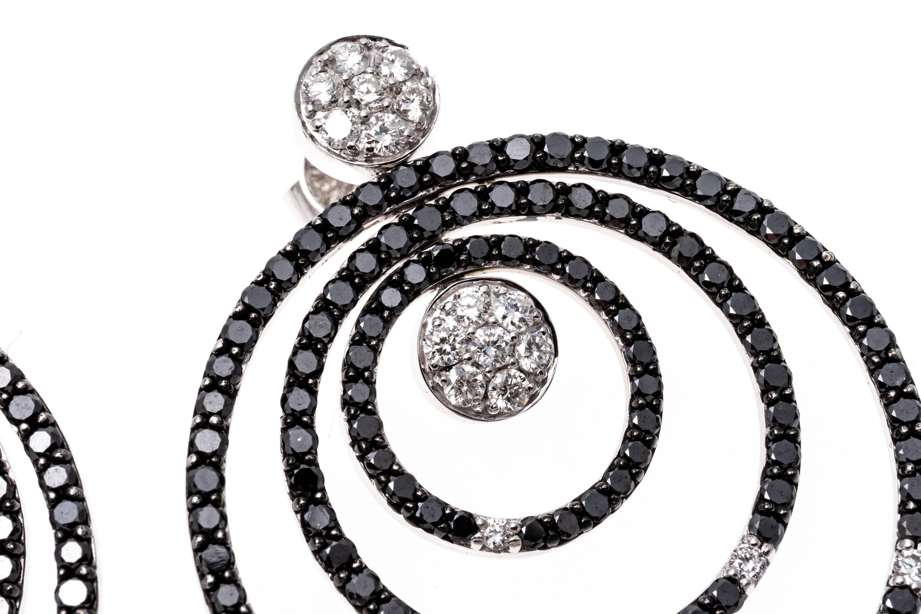 14k Mod Black And White Diamond Concentric Circle Drop Earrings, App. 5.36 TCW For Sale 2