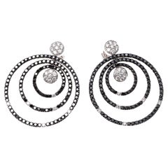 14k Mod Black And White Diamond Concentric Circle Drop Earrings, App. 5.36 TCW