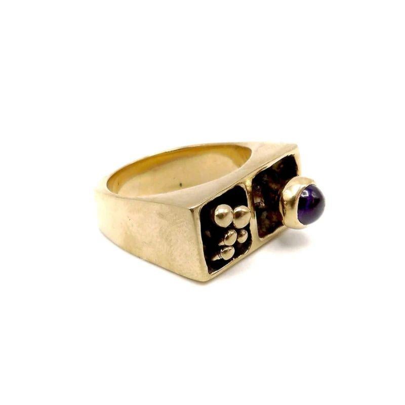 Cabochon Vintage 14K Modern Architectural Ring with Amethyst For Sale