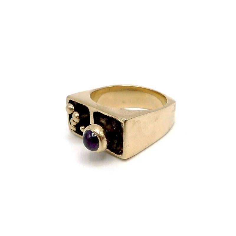 14K Modern Architectural Ring with Amethyst In Good Condition For Sale In Venice, CA