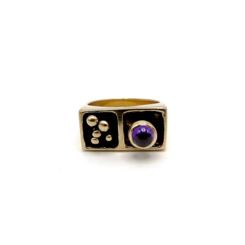 Women's or Men's Vintage 14K Modern Architectural Ring with Amethyst For Sale