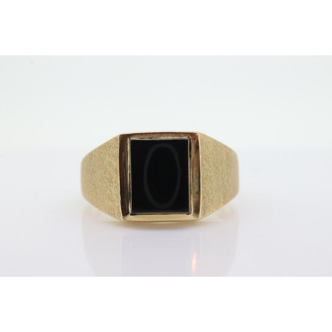 14k Moderner rechteckiger Onyxring. Herren Signet Onyx Statement-Ring mit Lünettenfassung. im Zustand „Gut“ in Port Charlotte, FL