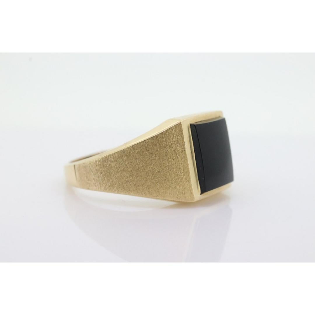 14k Moderner rechteckiger Onyxring. Herren Signet Onyx Statement-Ring mit Lünettenfassung. 2
