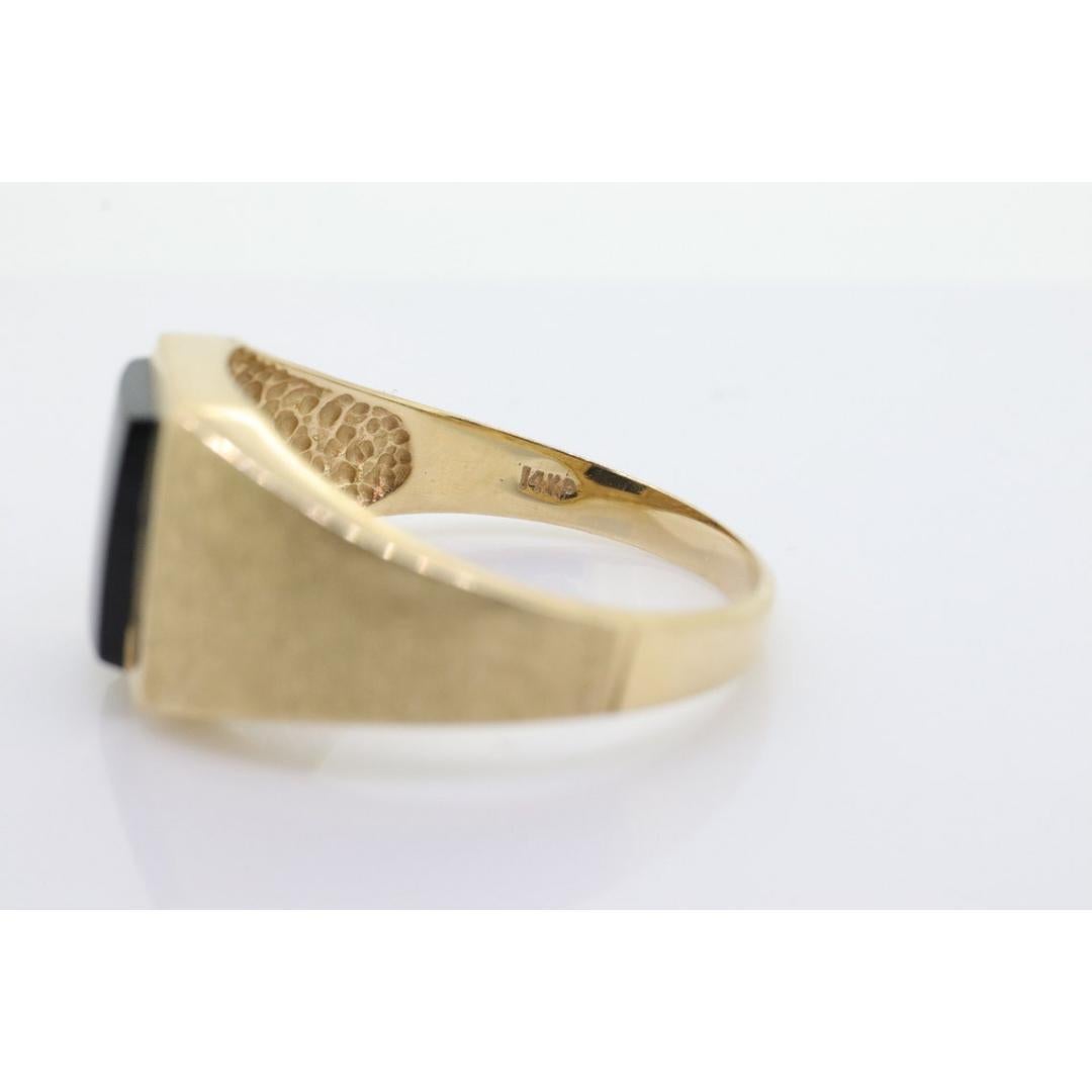 14k Moderner rechteckiger Onyxring. Herren Signet Onyx Statement-Ring mit Lünettenfassung. 3