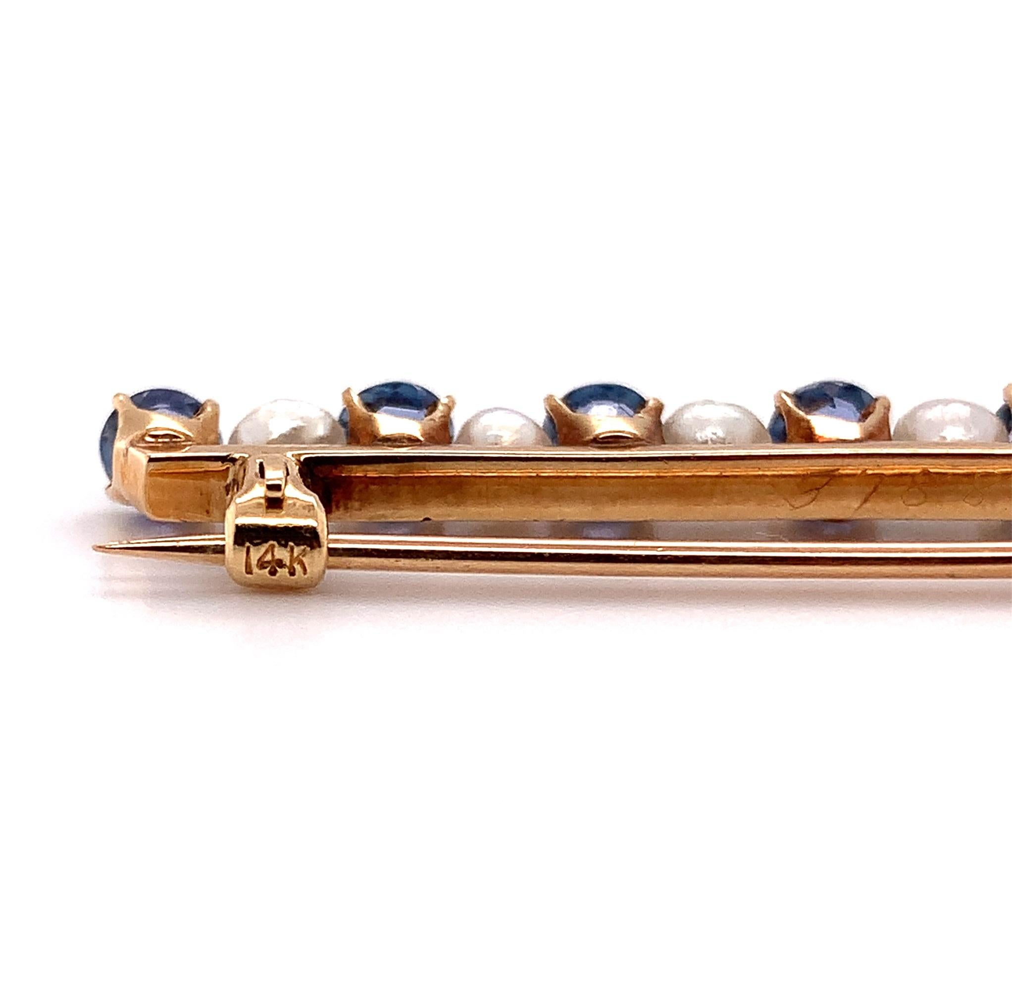 14K Montana Saphir & Perle Bar Pin GIA Bericht (Rundschliff)