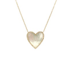 Collier en or jaune 14k avec pendentif en forme de coeur en nacre de perle et diamant