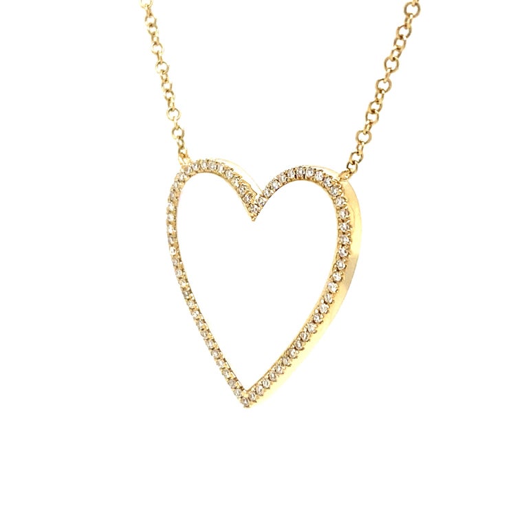 14K Mother of Pearl Diamond Heart Pendant Necklace Yellow Gold For Sale ...