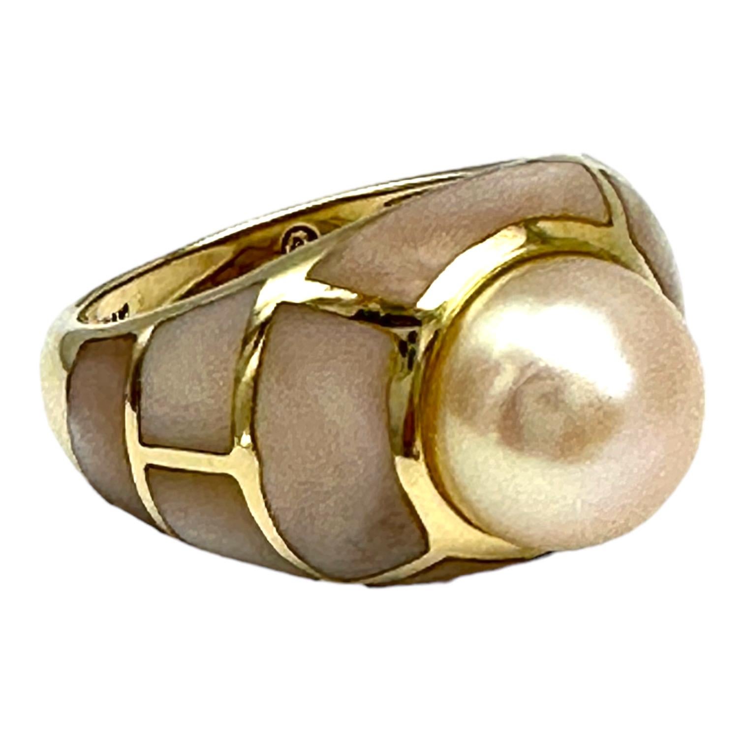 Contemporary 14K Mother of Pearl Inlay 9.8 mm Cultured Pearl Ring