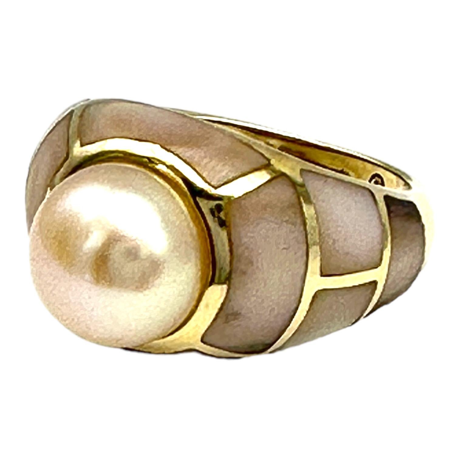 14K Mother of Pearl Inlay 9.8 mm Cultured Pearl Ring 1