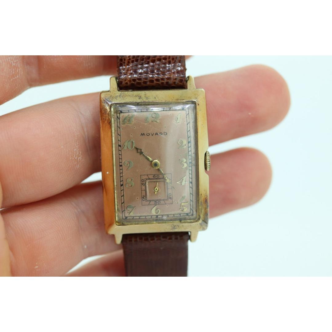 14k MOVADO Rectangle Manual Watch. Antique Mens Movado Vintage Tank Wrist Watch For Sale 2